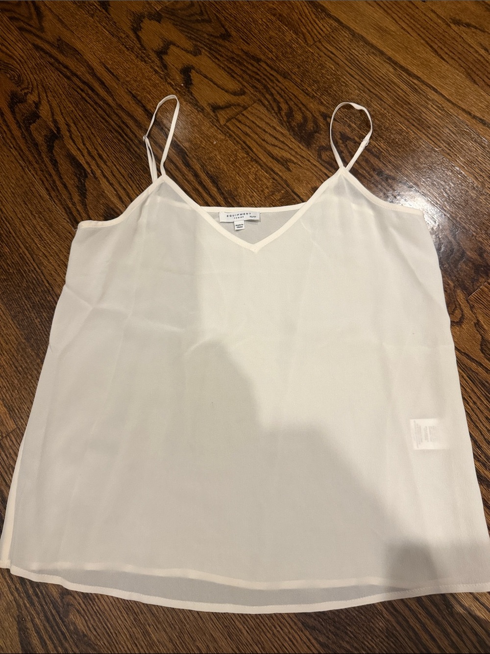Equipment Cream Sheer V-Neck Spaghetti Strap Cami